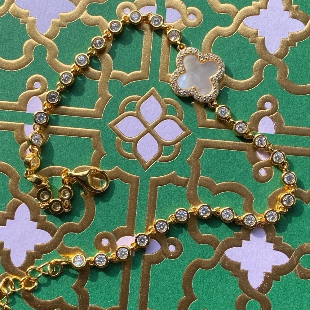 18k gold plated 925 sterling silver mother of Pearl clover bracelet